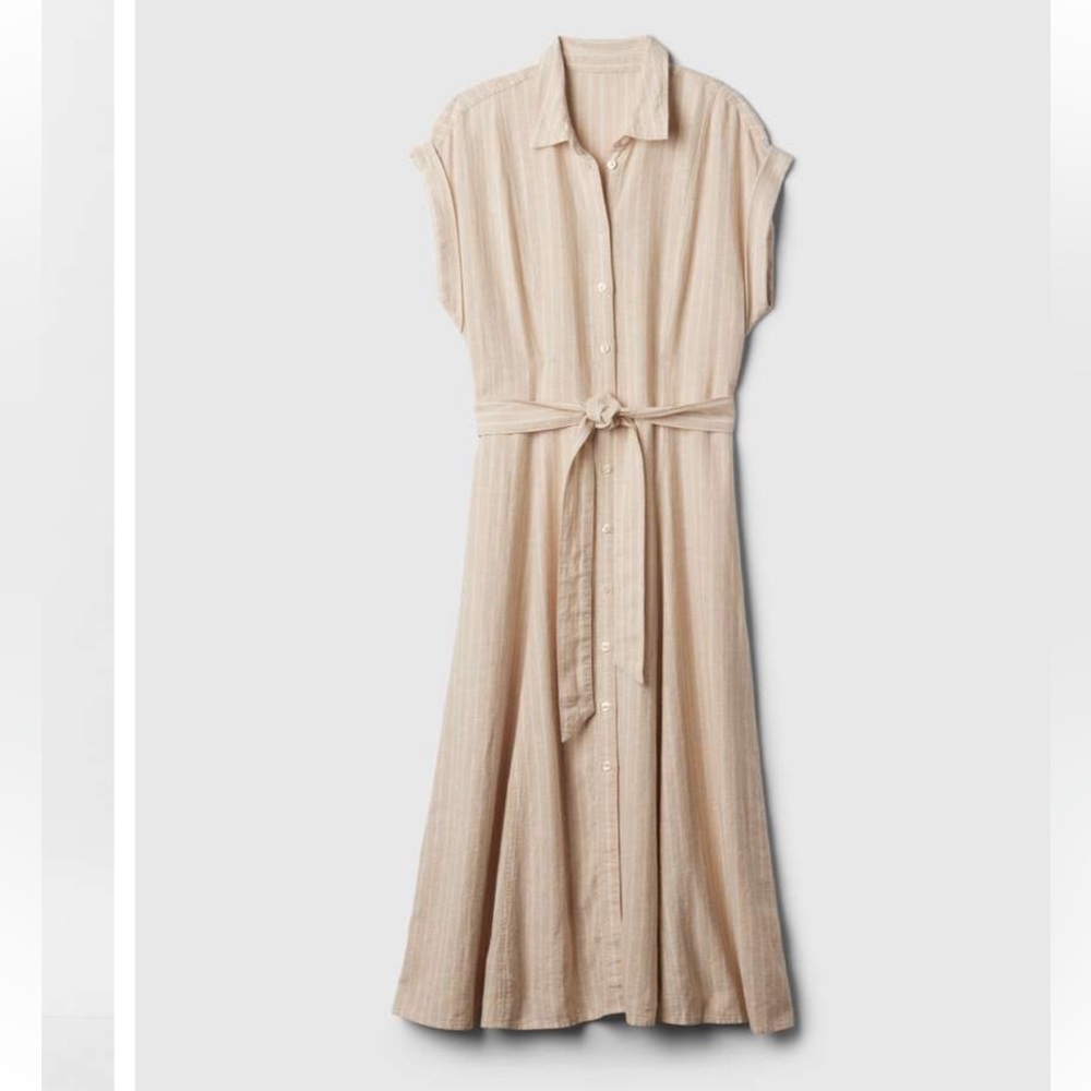 Gap white/beige striped midi shirt dress with belt